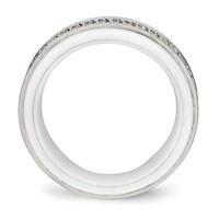 Chisel Stainless Steel Polished White Ceramic CZ Ridged Edge Ring view 2