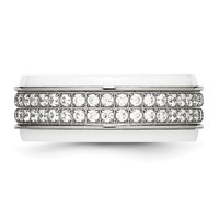 Chisel Stainless Steel Polished White Ceramic CZ Ridged Edge Ring view 3