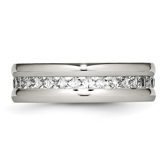 Chisel Stainless Steel Polished with CZ 7mm Band