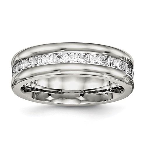Chisel Stainless Steel Polished Band with CZ 7mm