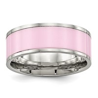 Chisel Stainless Steel Polished Pink Ceramic 7.5mm Band view 1