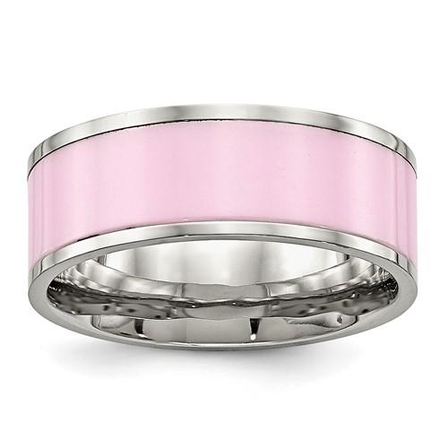 Chisel Stainless Steel Polished Pink Ceramic 7.5mm Band