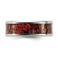 Chisel Stainless Steel Polished Band with Red Imitation Opal Inlay 8mm view 3
