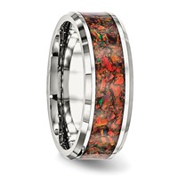 Chisel Stainless Steel Polished Band with Red Imitation Opal Inlay 8mm view 4