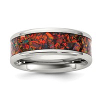 Chisel Stainless Steel Polished Band with Red Imitation Opal Inlay 8mm view 1