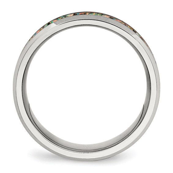 Chisel Stainless Steel Polished with Imitation Opal Inlay 8mm Band