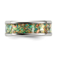 Chisel Stainless Steel Polished Band with Imitation Classic Opal Inlay 8mm view 3
