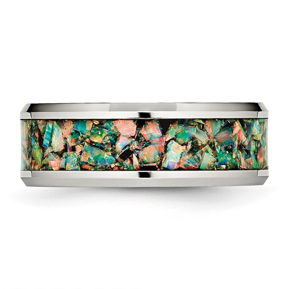 Chisel Stainless Steel Polished with Imitation Opal Inlay 8mm Band