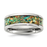Chisel Stainless Steel Polished Band with Imitation Classic Opal Inlay 8mm view 1