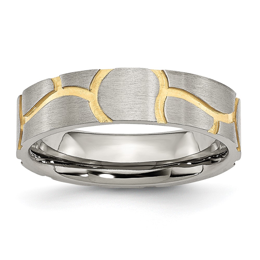 Stainless Steel Brushed Yellow IP-plated 6mm Grooved Band