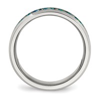 Chisel Stainless Steel Polished Band with Blue Imitation Opal Inlay 8mm view 2