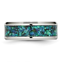 Chisel Stainless Steel Polished Band with Blue Imitation Opal Inlay 8mm view 3