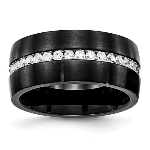Chisel Stainless Steel Brushed and Polished Black IP-plated Band with CZ 10mm