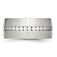 Chisel Stainless Steel Brushed and Polished Band with CZ 10mm view 3