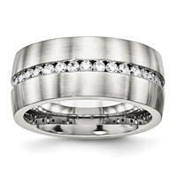 Chisel Stainless Steel Brushed and Polished Band with CZ 10mm view 1
