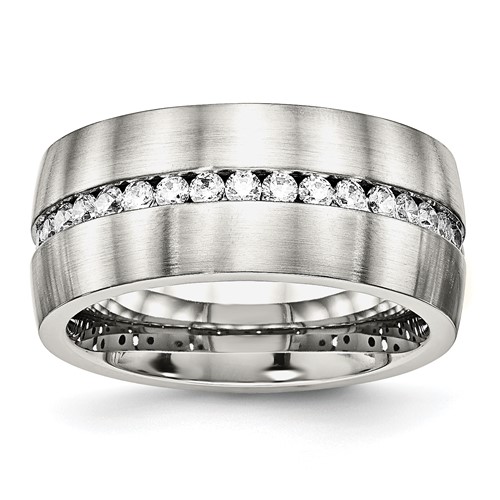 Chisel Stainless Steel Brushed and Polished Band with CZ 10mm