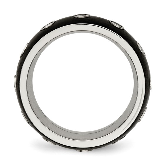 Chisel Stainless Steel Brushed and Polished Black IP-plated CZ Half Round 7mm Band