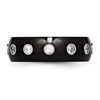 Chisel Stainless Steel Brushed and Polished Black IP-plated CZ Half Round 7mm Band view 3