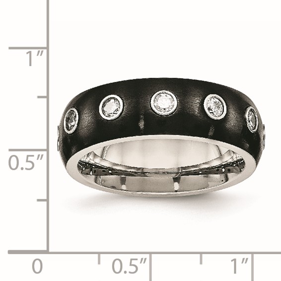 Chisel Stainless Steel Brushed and Polished Black IP-plated CZ Half Round 7mm Band