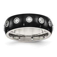 Chisel Stainless Steel Brushed and Polished Black IP-plated CZ Half Round 7mm Band view 1