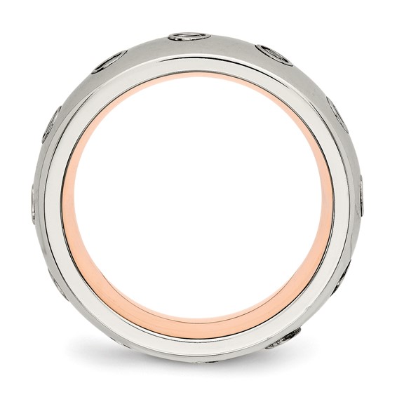 Chisel Stainless Steel Polished Rose IP-plated Inside with CZ Half Round 7mm Band