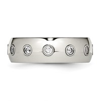Chisel Stainless Steel Polished Rose IP-plated Inside Band with CZ Half Round 7mm view 3
