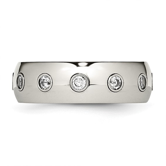 Chisel Stainless Steel Polished Rose IP-plated Inside with CZ Half Round 7mm Band