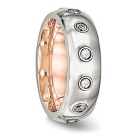 Chisel Stainless Steel Polished Rose IP-plated Inside Band with CZ Half Round 7mm view 4