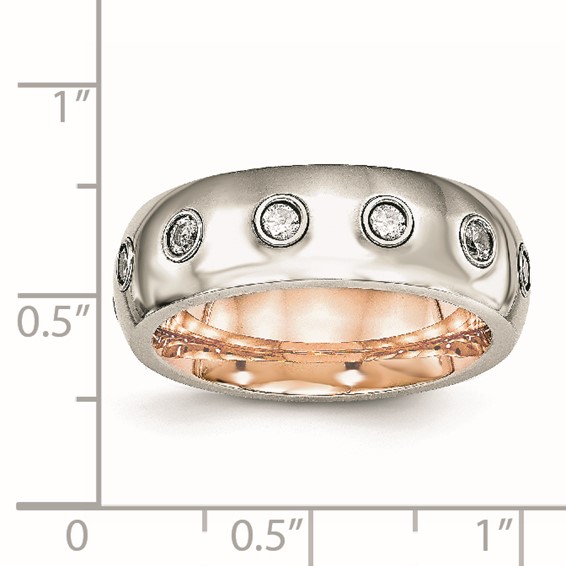 Chisel Stainless Steel Polished Rose IP-plated Inside with CZ Half Round 7mm Band