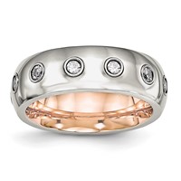Chisel Stainless Steel Polished Rose IP-plated Inside Band with CZ Half Round 7mm view 1