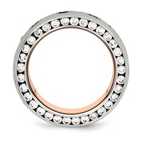 Chisel Stainless Steel Polished Rose IP-plated Inside with CZ Half Round 7mm Band view 2