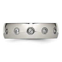Chisel Stainless Steel Polished Rose IP-plated Inside with CZ Half Round 7mm Band view 3