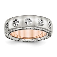 Chisel Stainless Steel Polished Rose IP-plated Inside with CZ Half Round 7mm Band view 1