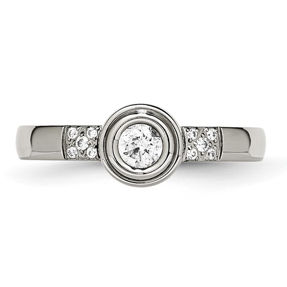Chisel Stainless Steel Polished CZ Ring