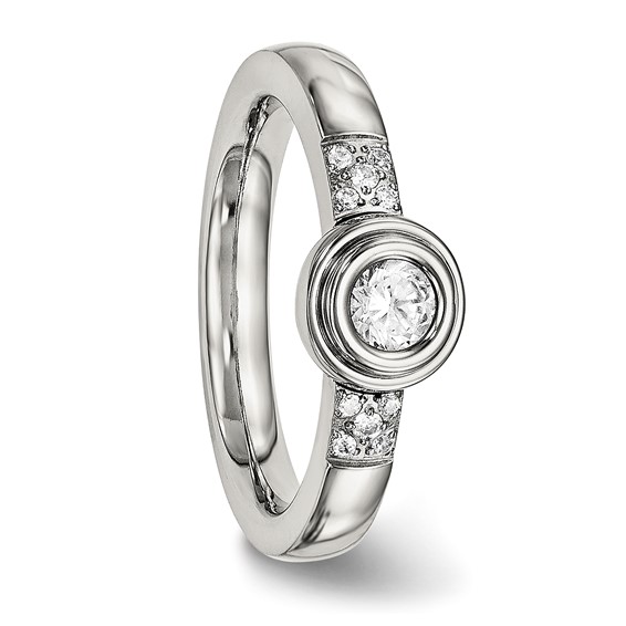 Chisel Stainless Steel Polished CZ Ring