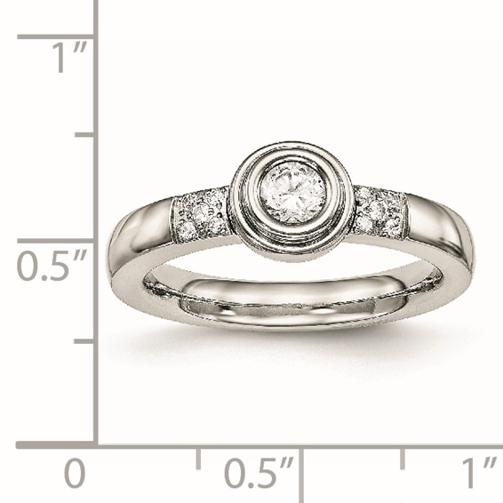 Chisel Stainless Steel Polished CZ Ring