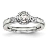 Chisel Stainless Steel Polished CZ Ring view 1