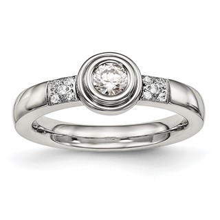 Chisel Stainless Steel Polished CZ Ring