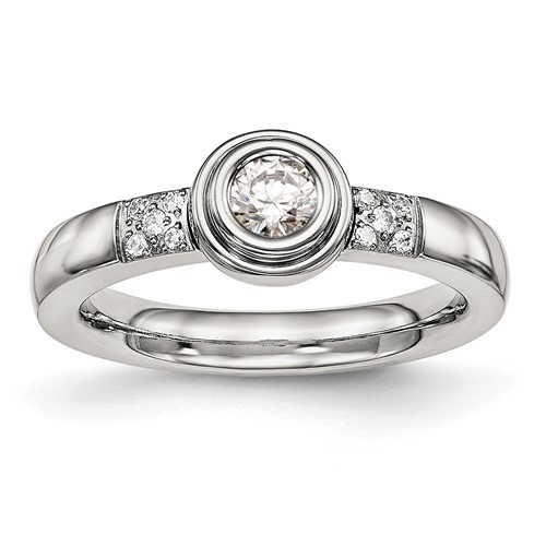 Chisel Stainless Steel Polished CZ Ring