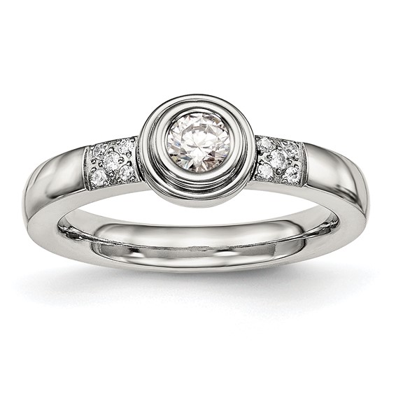Chisel Stainless Steel Polished CZ Ring