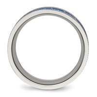 Chisel Stainless Steel Polished Band with Blue Carbon Fiber Inlay Textured Edge 8mm view 2