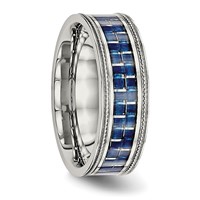 Chisel Stainless Steel Polished Band with Blue Carbon Fiber Inlay Textured Edge 8mm view 4
