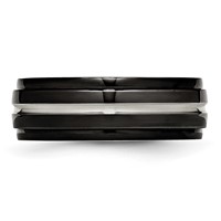 Stainless Steel Polished Black IP-plated 8mm Ridged Edged Band view 3