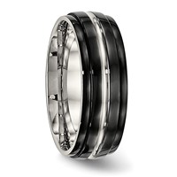 Stainless Steel Polished Black IP-plated 8mm Ridged Edged Band view 4