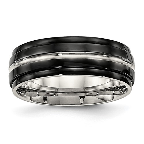 Stainless Steel Polished Black IP-plated 8mm Ridged Edged Band