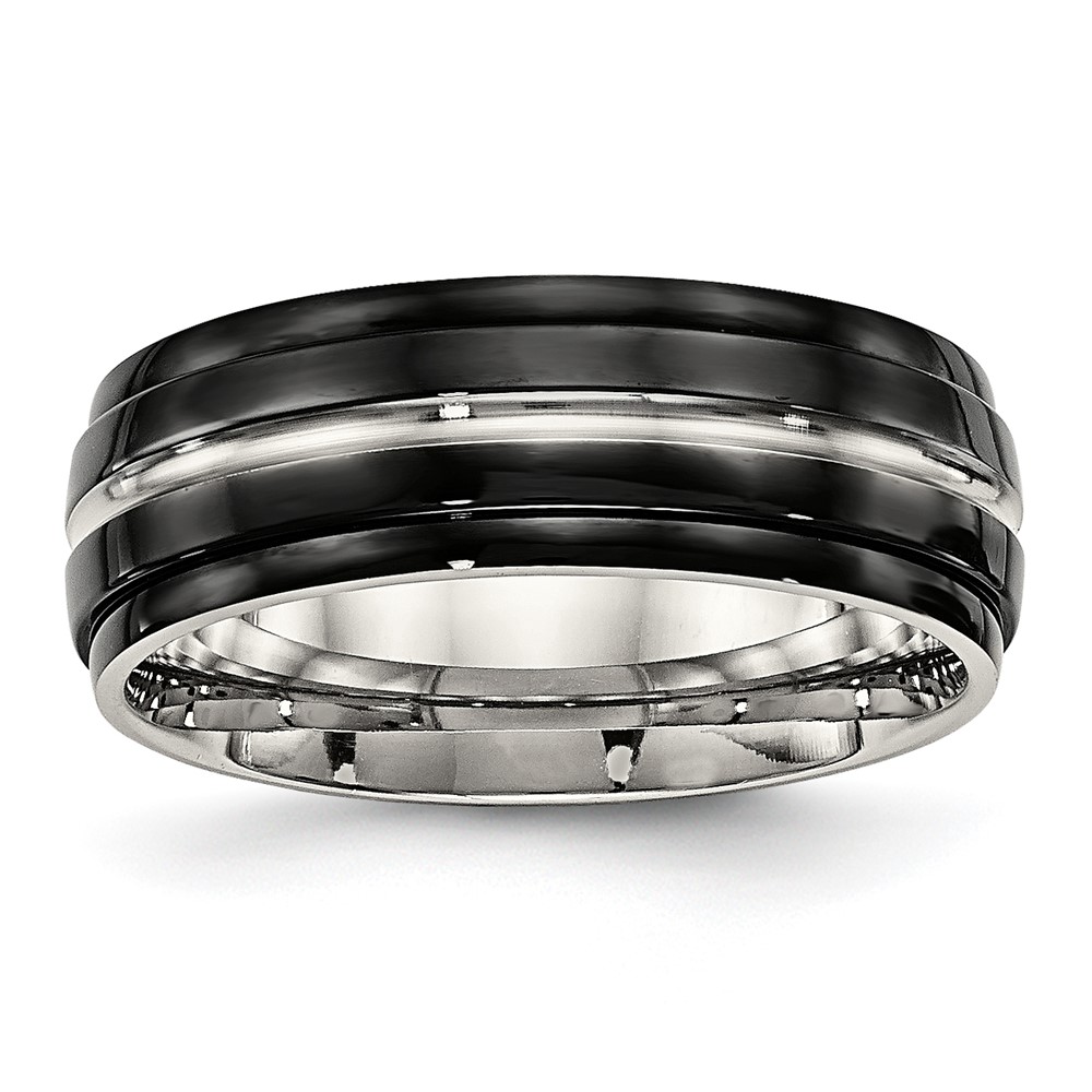 Stainless Steel Polished Black IP-plated 8mm Ridged Edged Band