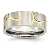 Chisel Stainless Steel Brushed Yellow IP-plated 8mm Grooved Band view 1