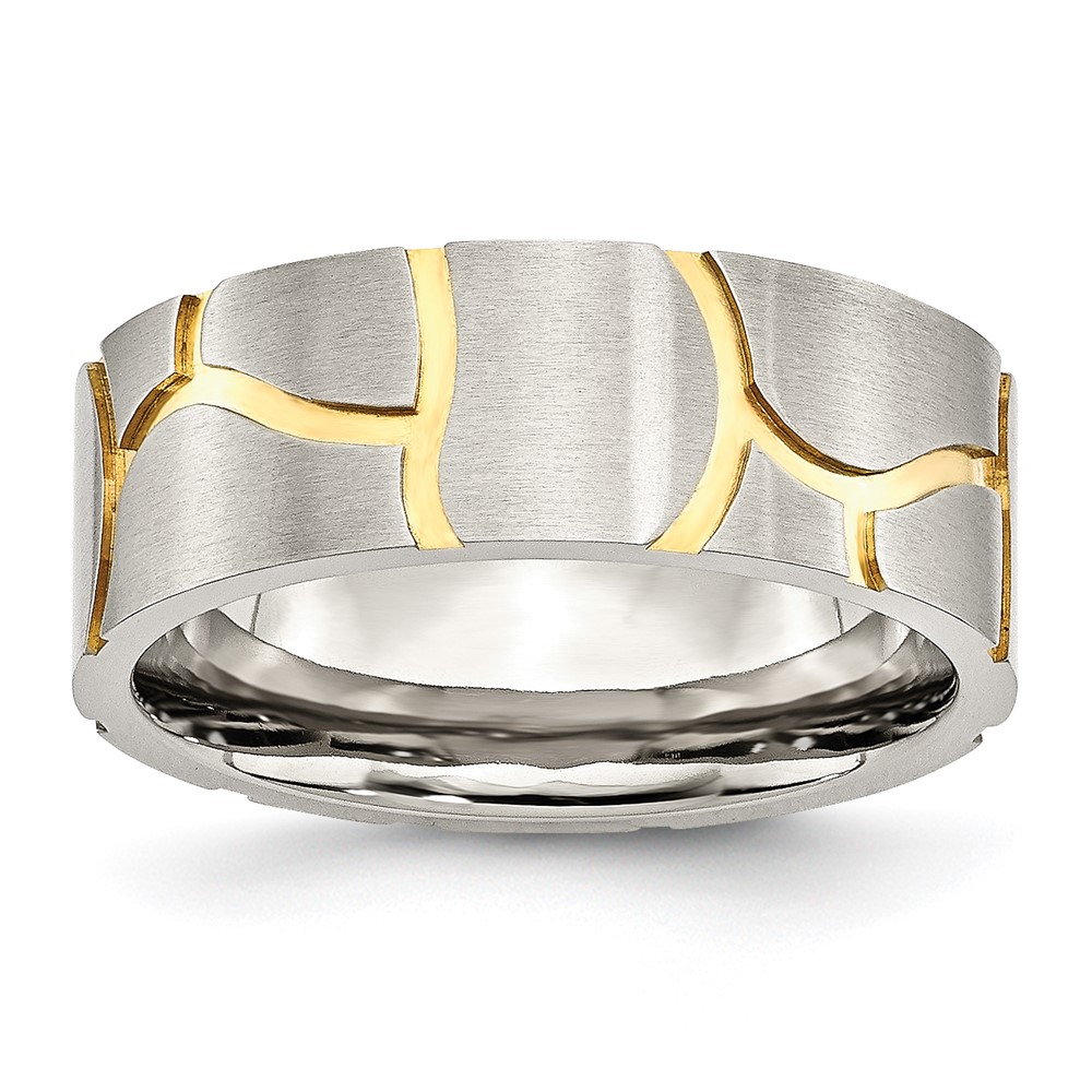 Stainless Steel Brushed Yellow IP-plated 8mm Grooved Band