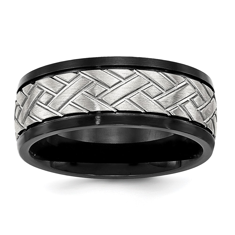 Stainless Steel Brushed Black IP-plated 8mm Grooved Band