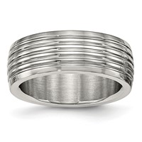 Stainless Steel Polished 8mm Grooved Band view 1